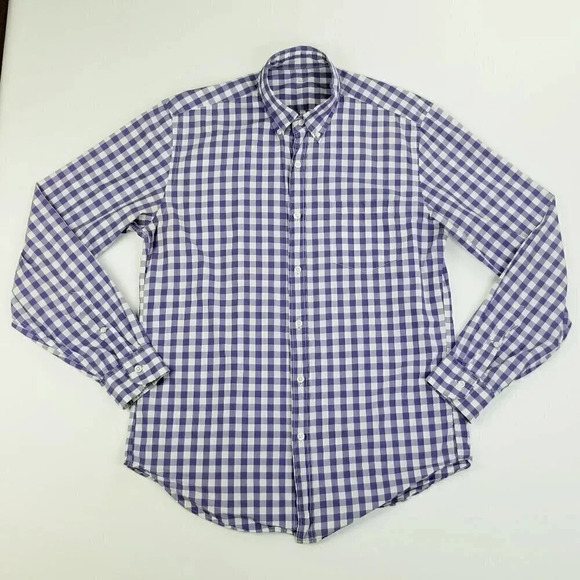 J Crew Medium Lightweight Button Down Purple White Check Mens Long Sleeve Cotton - Picture 1 of 7